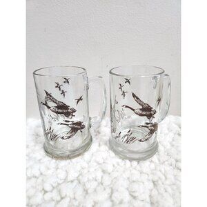 Two Glass Mugs Beer Steins Canada Geese Bar Ware